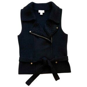 Ann Taylor Loft Black  Knit Sweater Vest size large Merino wool Boucle mohair